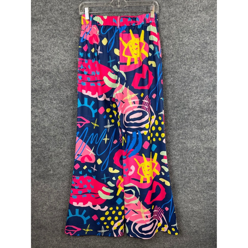 Denim& Love Abstract Graffiti Wide Leg Pants Women's M Navy Pink Retro - Picture 7 of 12